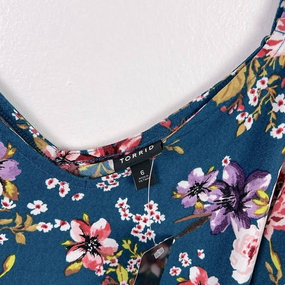 Torrid New Women’s 6X Blue Floral Print Strap Long Balloon Sleeve V-Neck Blouse - Picture 3 of 9